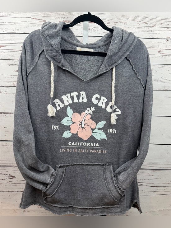 Ocean Drive Tops - Ocean Drive Santa Cruz CA Gray Hoodie with Pastel Floral Graphic Medium